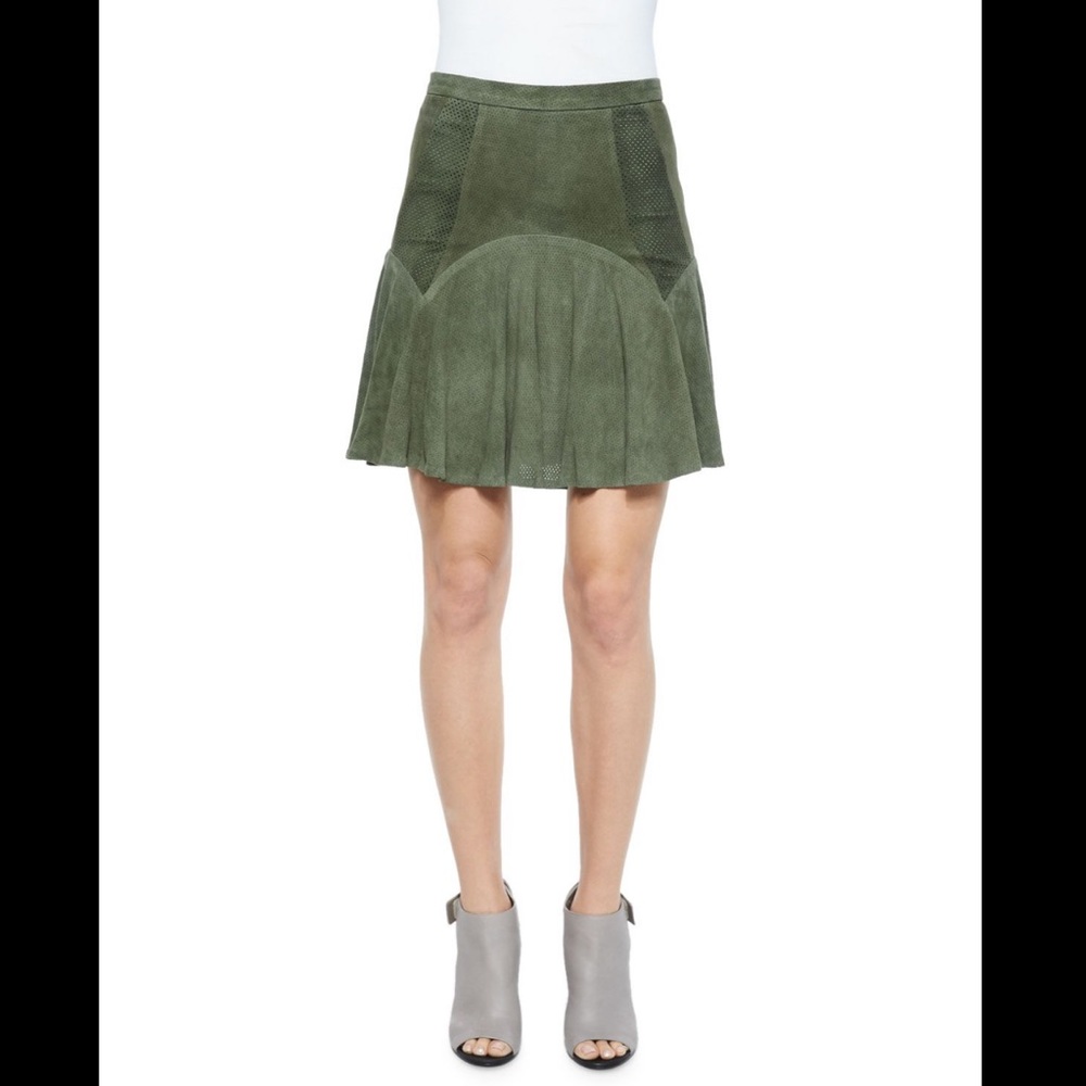 Parker Boris Perforated-Leather Skirt, Spruce